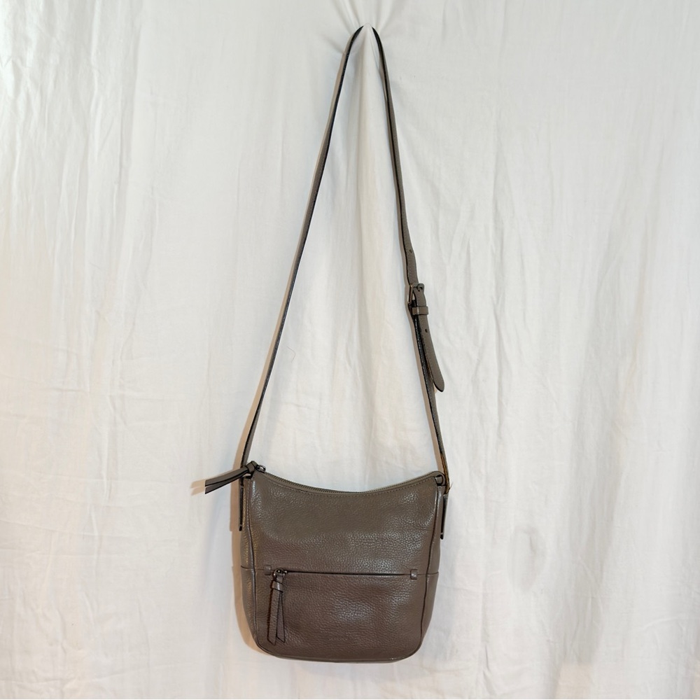 Ecco SP Small Hobo Crossbody Purse Belted Strap Pebbled Leather Gray